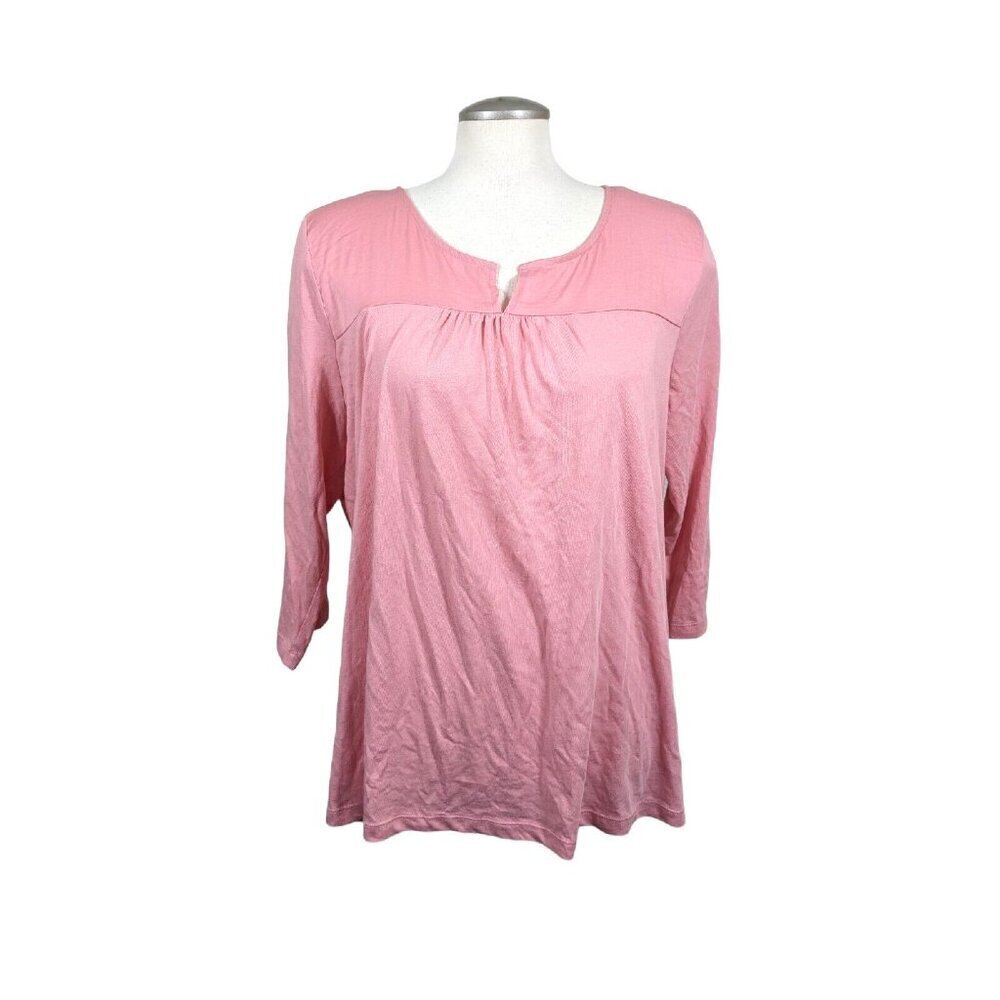 Banana Republic Top Womens XL Pink Cotton Modal Long Sleeve Split V Neck Soft